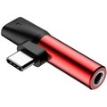 Baseus 90° adaptér USB-C/USB-C + 3.5mm jack, červeno/černá