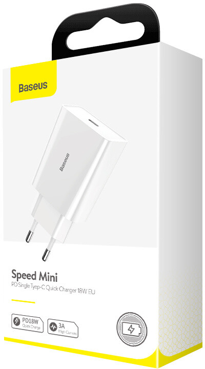 Baseus síťová nabíječka Speed Mini, USB-C PD, 18W, bílá_1976827573