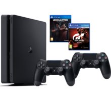 PlayStation 4 Slim, 1TB, černá + 2x DS4 + GT Sport + Uncharted Lost Legacy_323741823