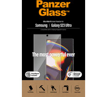 PanzerGlass ochranné sklo pro Samsung Galaxy S23 Ultra, okrajově lepené s "puntíkem" pro otisk, instalační rámeček 7317
