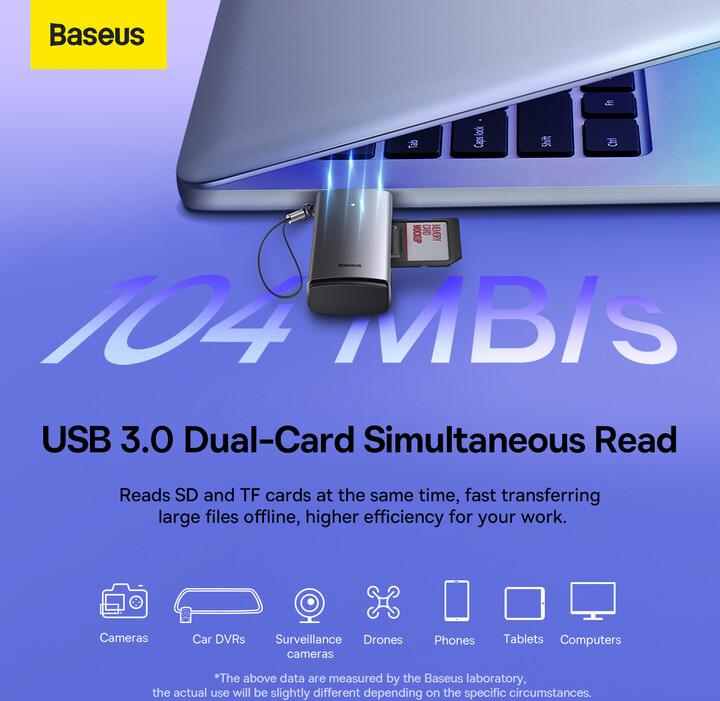 Baseus čtečka paměťových karet Lite Series USB-A/SD, microSD, šedá_797954658