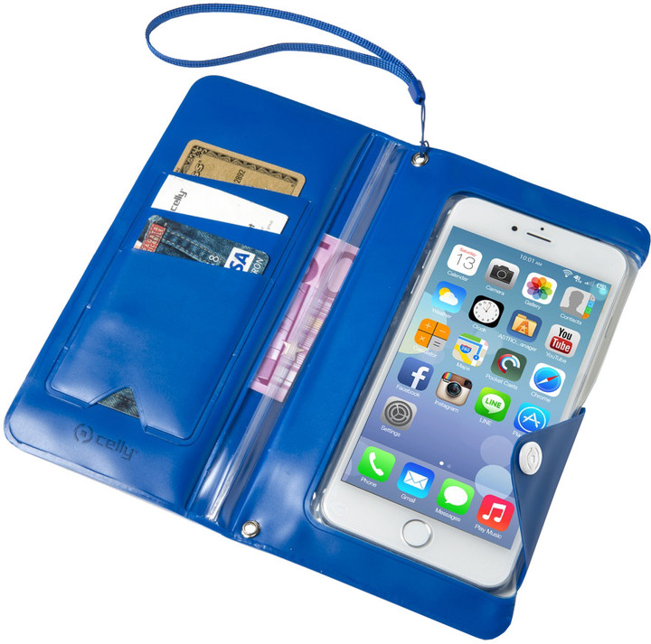 CELLY Splash Wallet univerzální voděodolné pouzdro s peněženkou pro telefony 5,7 &quot;, modré_1457831229