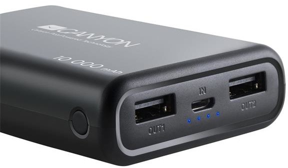 Canyon powerbanka 10000 mAh, Smart IC, 3in1 USB kabel 0.3m, černá_890451940