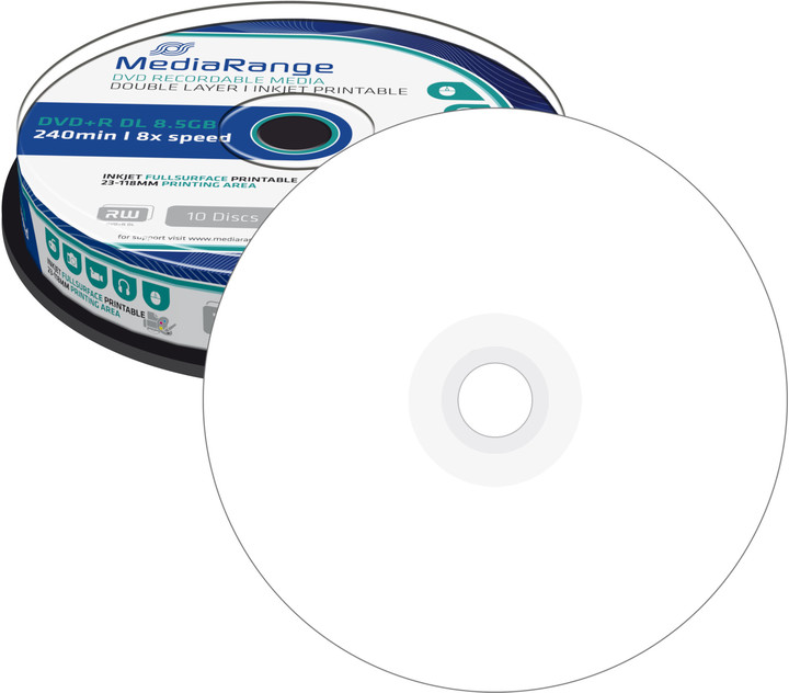 MediaRange DVD+R 8,5GB DL 8x, Printable, 10ks Spindle_1266533288