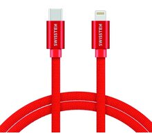 SWISSTEN textilní datový kabel USB-C - Lightning, 1,2m červený