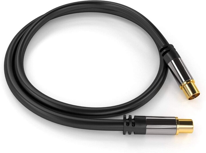 PremiumCord kabel antenní IEC, M/F, HQ, 750hm (135dB), 4x stíněný, 1.5m, černá_1561665851