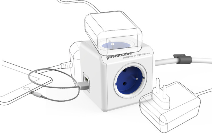 PowerCube EXTENDED USB prodlužovací přívod 1,5m - 4 zásuvka, modrá_386841254