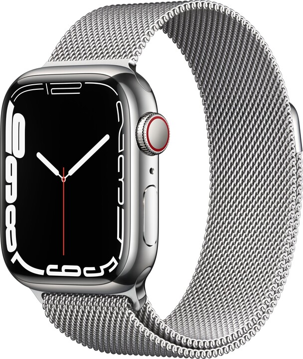 Apple Watch Series 7 Cellular, 45mm, Silver, Stainless Steel, Silver Milanese Loop_737068731