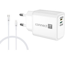 CONNECT IT síťový adaptér Duplex, USB-C, Lightning, PD 20W, bílá CWC-2090-WH