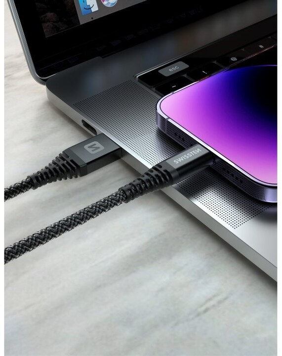 SWISSTEN odolný datový kabel USB-A - USB-C, 60W, kevlarový, 1.5m, černá_1409569380