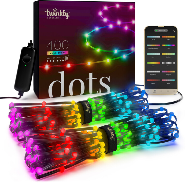 Twinkly DOTS, LED bodový pásek, 400LED, RGB, délka 20m, černý, BT+WiFi, Gen II, IP44 venkovní_1784606843