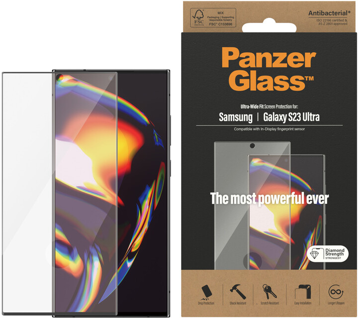 PanzerGlass ochranné sklo pro Samsung Galaxy S23 Ultra, okrajově lepené s &quot;puntíkem&quot; pro otisk prstu_172554552