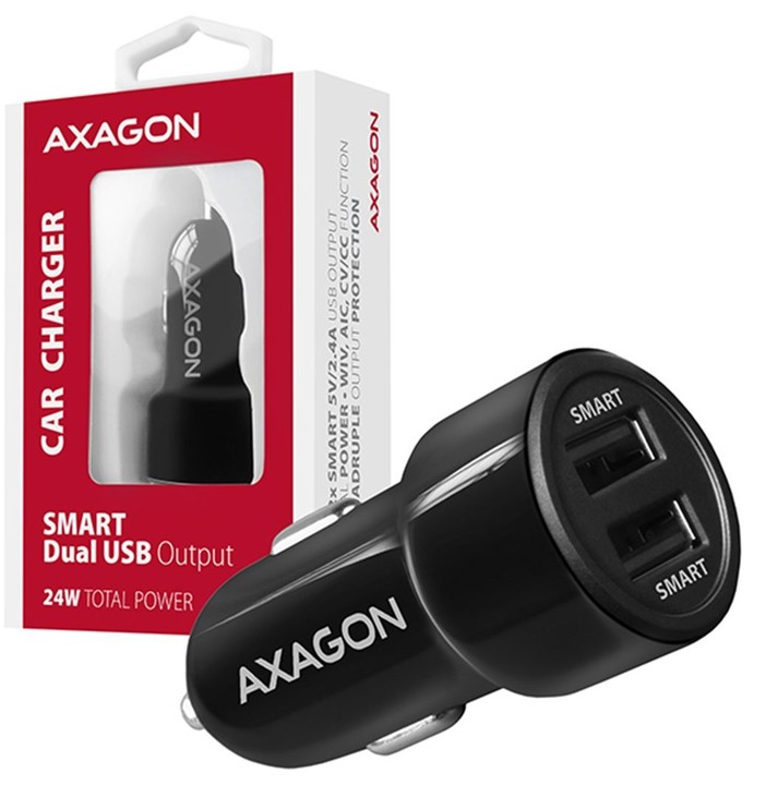 AXAGON PWC-5V5, SMART nabíječka do auta, 2x port 5V-2.4A + 2.4A, 24W_900147873