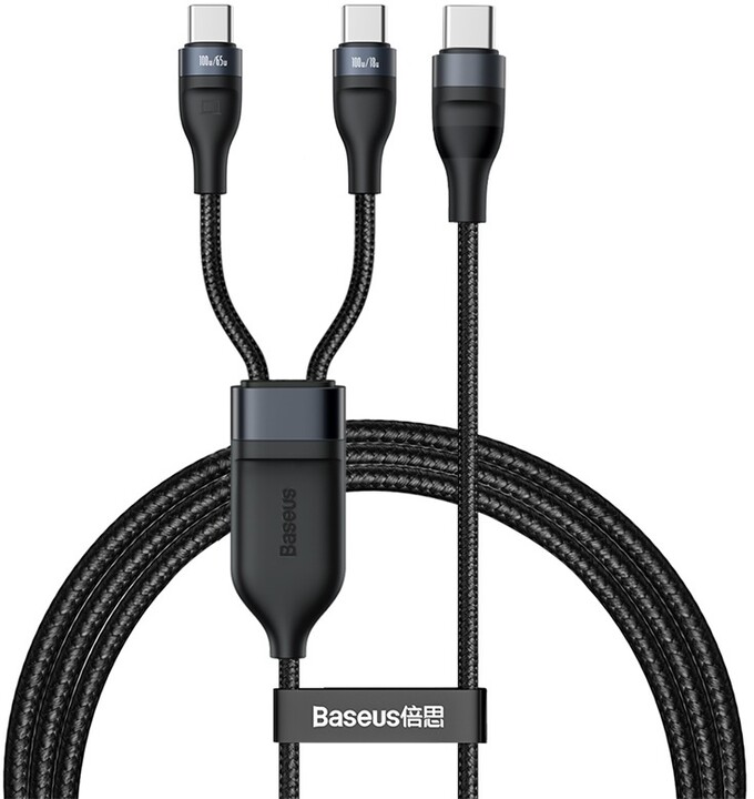 BASEUS kabel Flash Series 2v1, USB-C - 2xUSB-C, M/M, nabíjecí, datový, 100W, 1.5m, černá_581099003