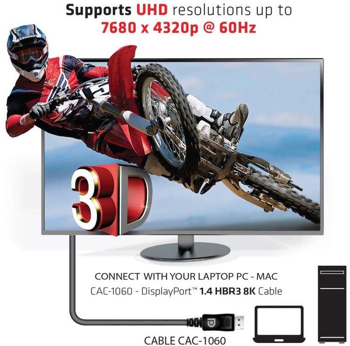 Club3D kabel DisplayPort 1.4, HBR3, 8K60Hz (M/M), 3m_303711880