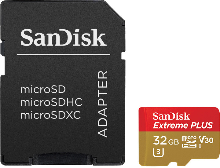 SanDisk Micro SDHC Extreme Plus 32GB 95MB/s UHS-I U3 V30 + SD adaptér_518000502