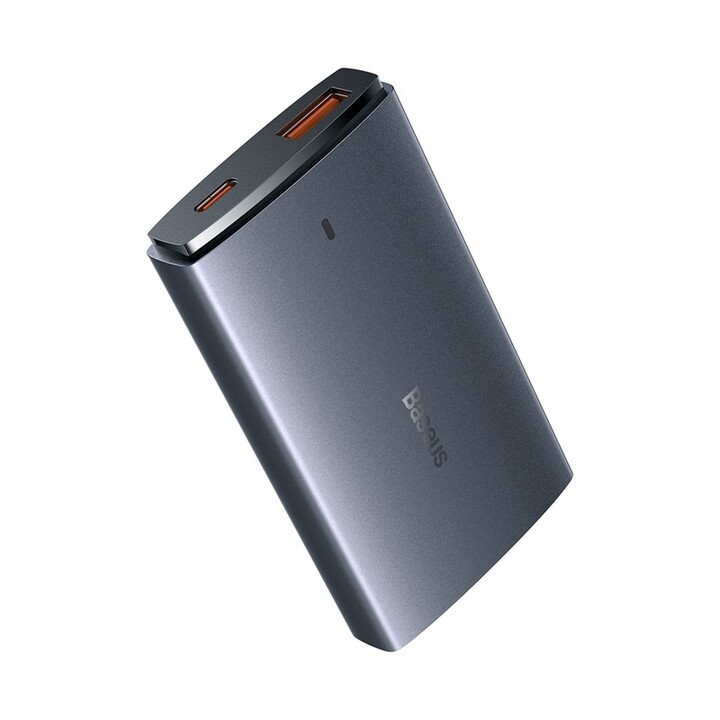 Baseus ultratenký rychlonabíjecí adaptér GAN5 Pro, USB-A,USB-C, 65W, šedá_770538226