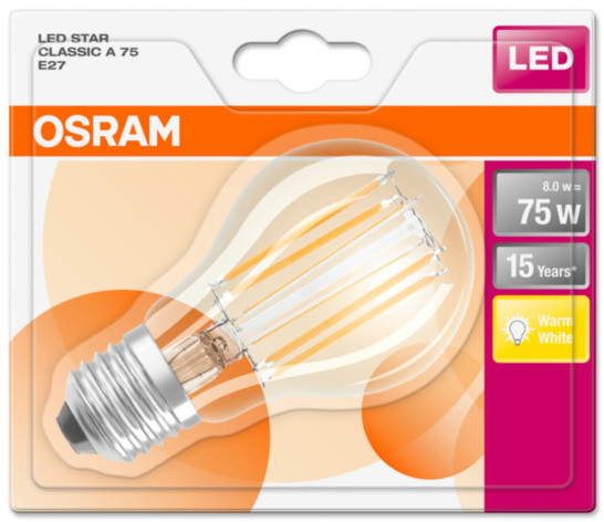 Osram LED Filament STAR ClasA 8W 827 E27 noDIM A++ 2700K_142632528