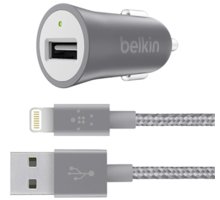 Belkin USB nabíječka do auta 2,4A/5V MIXIT Metallic + Lightning kabel - šedá_2088682397