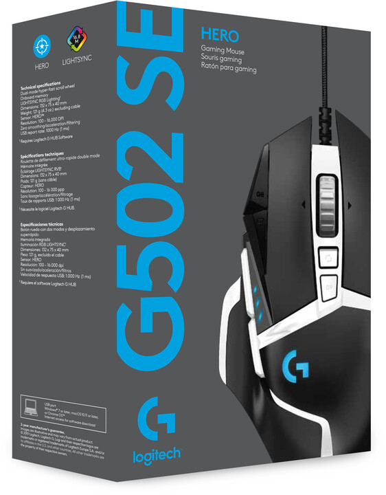 Logitech G502 SE Hero, černá/bílá