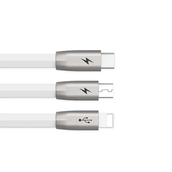Mcdodo Zinc Alloy 3v1 nabíjecí kabel Lightning, microUSB, USB-C, 1,2m, bílá_2060446410