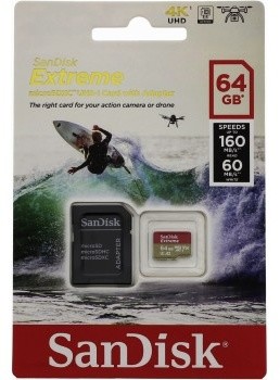 SanDisk Micro SDXC Extreme 64GB 160MB/s A2 UHS-I U3 V30 pro akční kamery + SD adaptér_1786964168