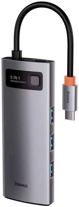 Baseus multifunkční HUB Metal Gleam Series 5v1 - USB-C PD 100W, 3xUSB 3.0, HDMI, šedá_631195110