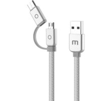 MEIZU datový nabíjecí kabel USB - MicroUSB/USB-C, 120 cm, stříbrná_320404225