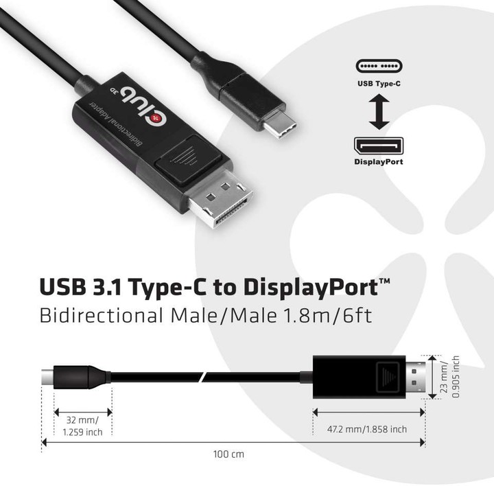 Club3D kabel USB Typ C na DisplayPort 1.4 8K 60Hz (M/M), 1,8m_1413322528