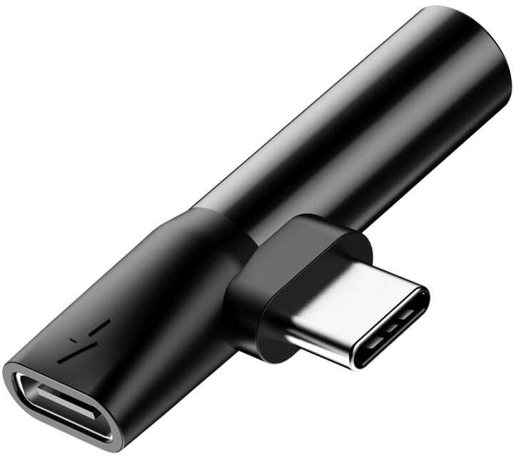 Baseus 90° adaptér USB-C/USB-C + 3.5mm jack, černá_1083750149