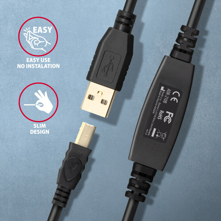 AXAGON ADR-210B USB2.0, A-M-&gt;B-M, aktivní prodlužka/repeater kabel 10m_1602394626