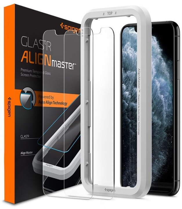 Spigen ochranné sklo AlignMaster Glas.tR pro Apple iPhone 11 Pro/XS/X, 2 ks, čirá_1239348053