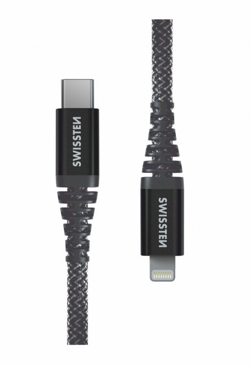 SWISSTEN odolný datový kabel USB-C - Lightning, 60W, kevlarový, 1.5m, černá_84101596