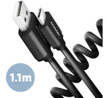 AXAGON kabel USB-A - USB-C TWISTER USB2.0, 3A, kroucený, ALU, tpe, 1.1m, černá BUCM-AM20TB