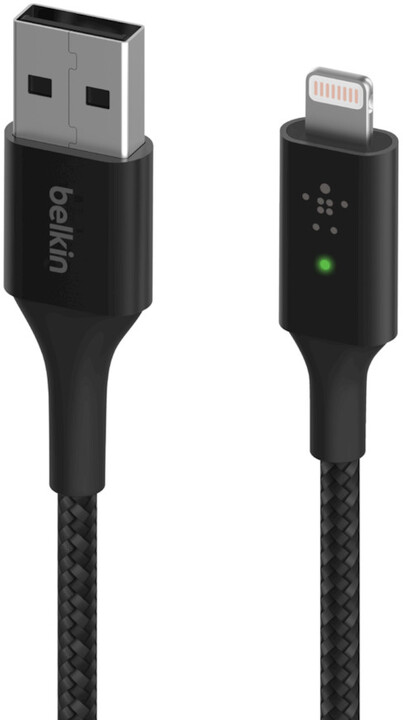 Belkin kabel USB-A - Lightning, M/M, MFi, Smart LED, opletený, 1.2m, černá_56026812