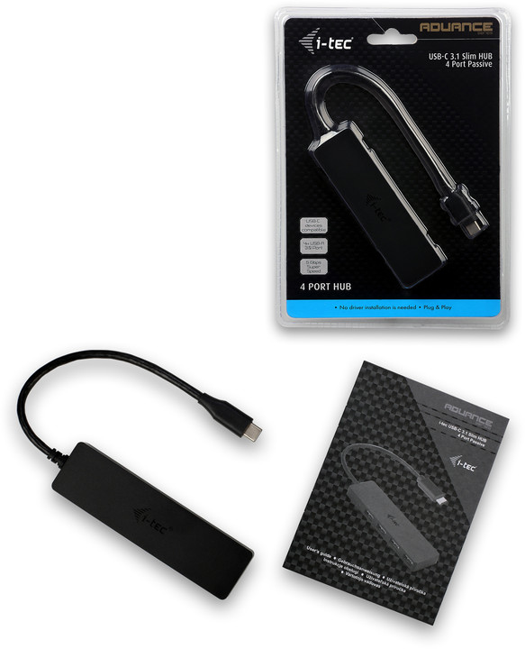 i-tec USB 3.1 Typ-C Slim 4-portový HUB, černý