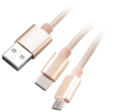 Akasa nabíjecí a synchronizační kabel 2v1 USB-A 2.0 - USB Micro-B, USB-C, opletený, 1.2m, zlatá_216229907