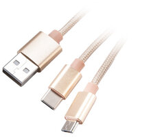 Akasa nabíjecí a synchronizační kabel 2v1 USB-A 2.0 - USB Micro-B, USB-C, opletený, 1.2m, zlatá_216229907