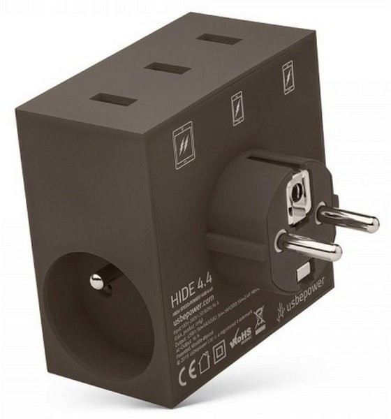 USBEPower HIDE Power Hub charger 3USB/2plugs, hnědošedá_934637999