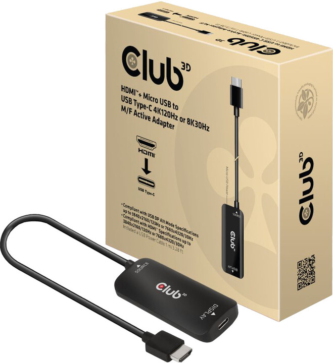 Club3D Adaptér HDMI + Micro USB na USB-C 4K120Hz/8K30Hz, Active Adapter M/F_1323588472