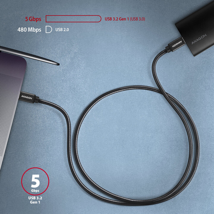 AXAGON kabel USB-C - USB-C SPEED USB3.2 Gen 1, PD60W 3A, opletený, 1.5m, černá_1401942947