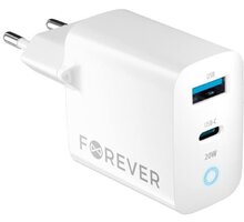 Forever síťová nabíječka TC-06-20AC, USB-C, USB-A, 20W, bílá GSM171394