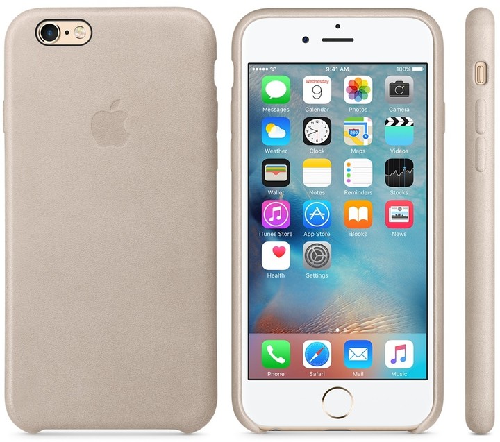 Apple iPhone 6s Leather Case, světle šedá_1556346366