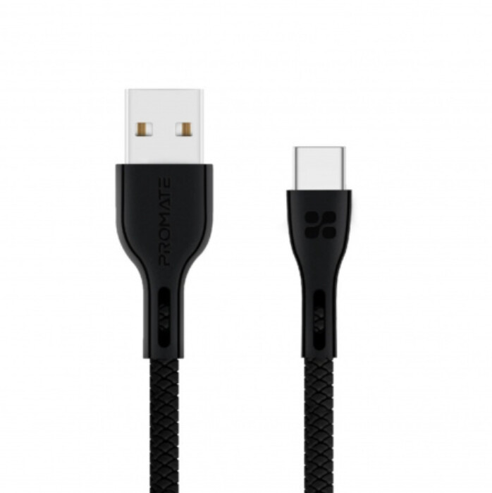 Promate kabel PowerBeam-C USB-C - USB-A, opletený, 1.2m, černá_1071632414
