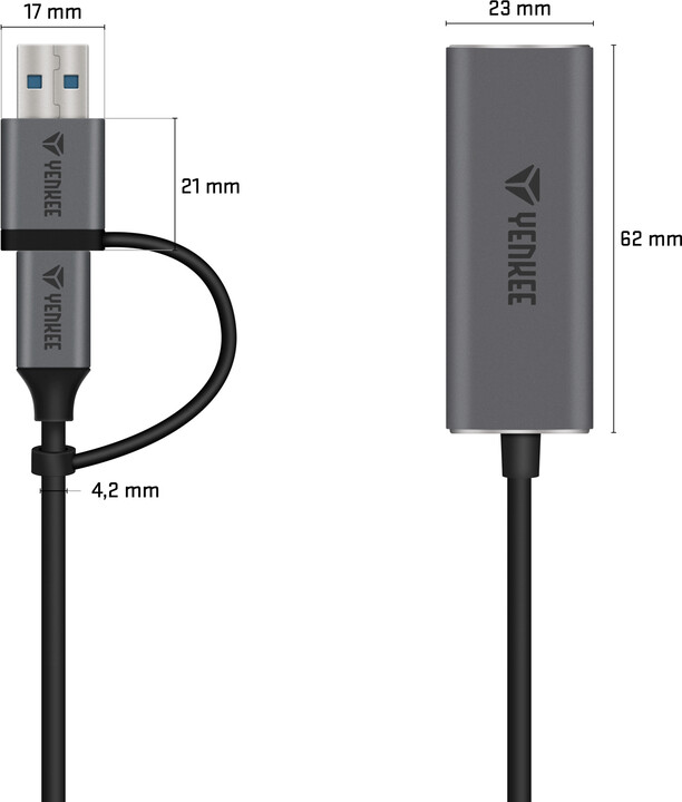 YENKEE adaptér YTC 013 USB-C - RJ-45 Ethernet