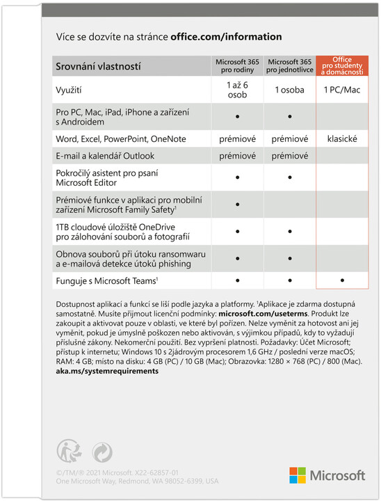 Microsoft Office 2021 pro domácnosti a studenty, bez média