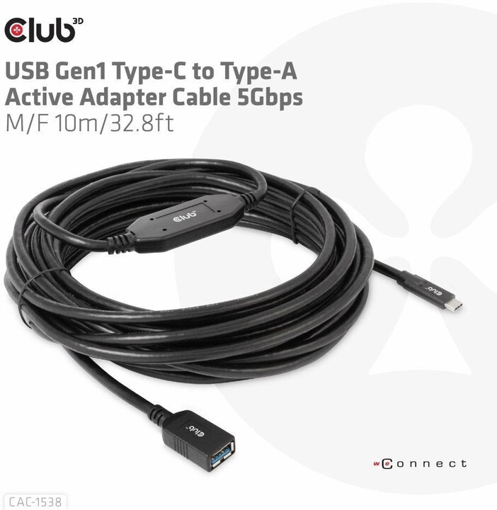 Club3D kabel USB-C - USB-A, 5 Gbps (M/F), 10m_1986030655