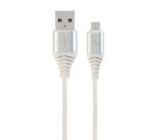 Gembird kabel CABLEXPERT USB-A - MicroUSB, M/M, opletený, PREMIUM QUALITY, 2m, bílá/stříbrná CC-USB2B-AMmBM-2M-BW2