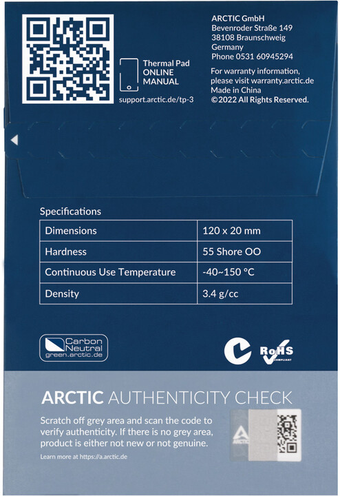 Arctic TP-3 Thermal Pad 120x20x1mm (balení 4 kusů)_632513357