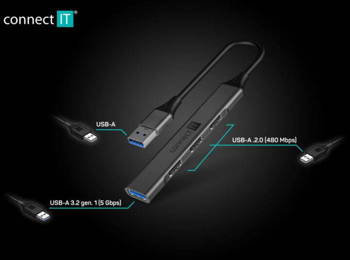 CONNECT IT USB-A hub, 1xUSB-A 3.0, 3xUSB-A 2.0, externí, černá_796985917